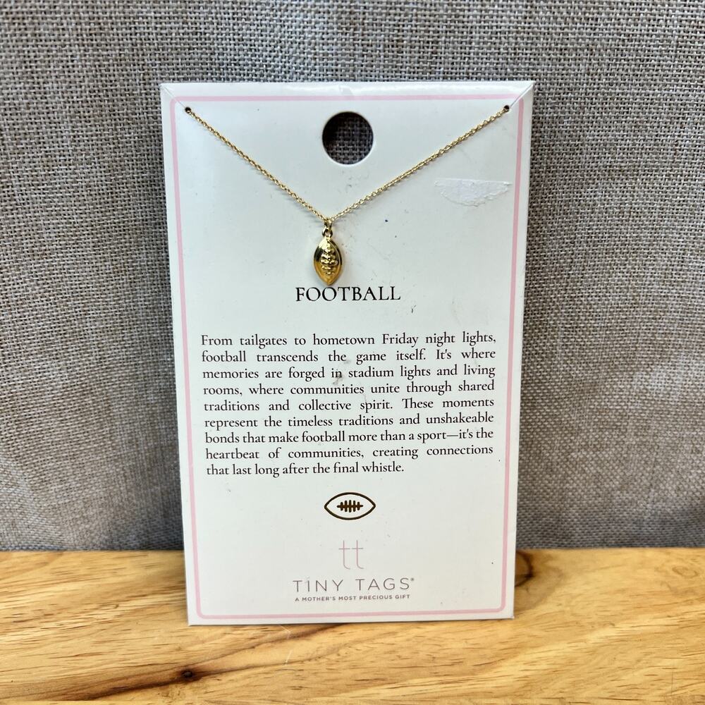 Tiny Tags Necklace Football 16" W/ 2" Extender 14K GOLD ION Plate Over Brass